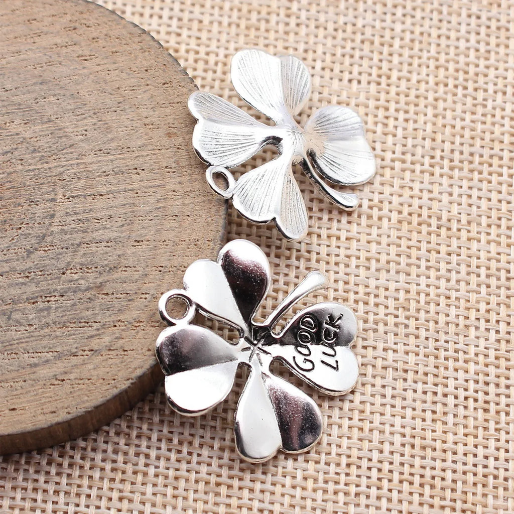 28x26mm 3.3g Multicolor Zinc Alloy GOOD LUCK Four Leaf Clover Charm Pendant for DIY Jewelry Making