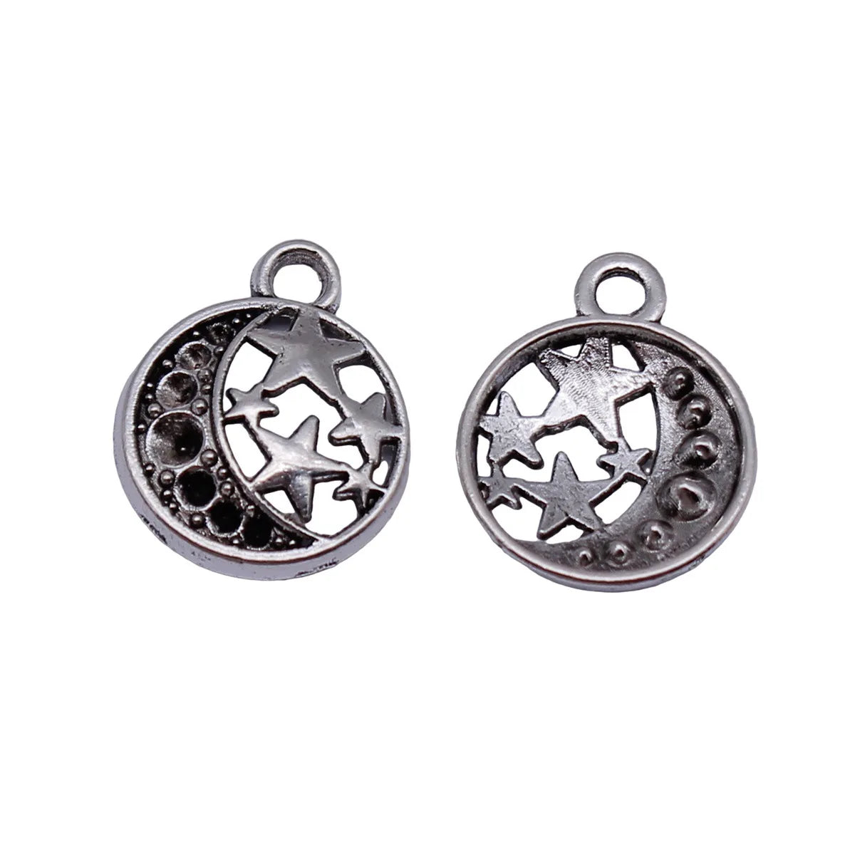 17x14mm 0.75g Antique Silver Zinc Alloy Star Moon Round Tag Charm Pendant for DIY Jewelry Making