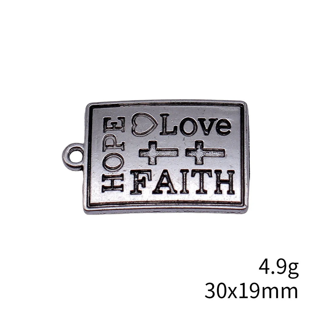 30x19mm 4.9g Antique Silver Zinc Alloy HOPE LOVE FAITH Cross Charm Pendant for DIY Jewelry Making