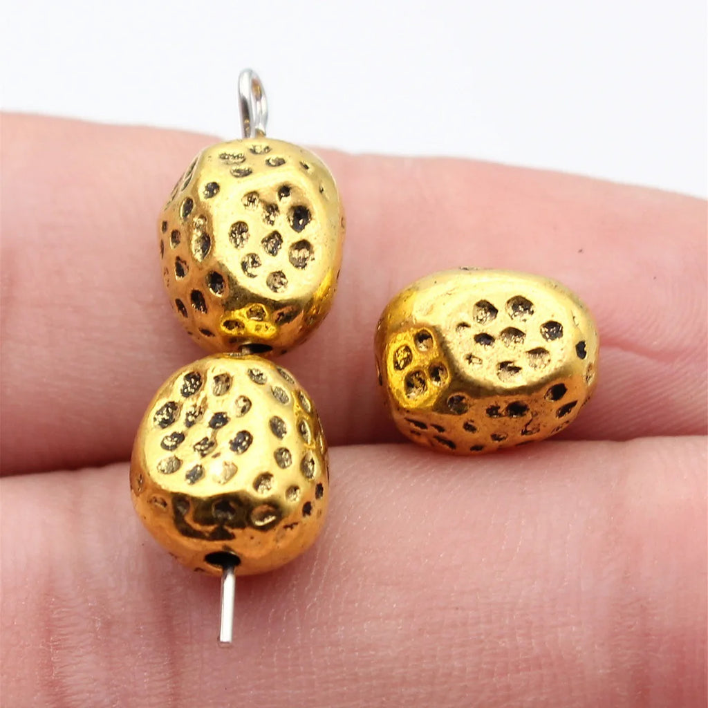 11x9.4x8.6mm 3.3g Antique Gold Zinc Alloy Hammered Irregular Spacer Beads for DIY Bracelet Jewelry Making
