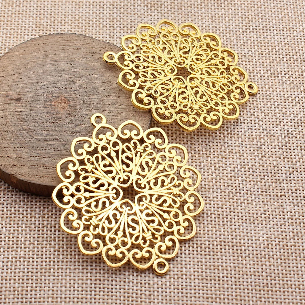 59x52mm 12.4g Multicolor Zinc Alloy Hollow Flower Filigree Connector Charm for DIY Jewelry Making
