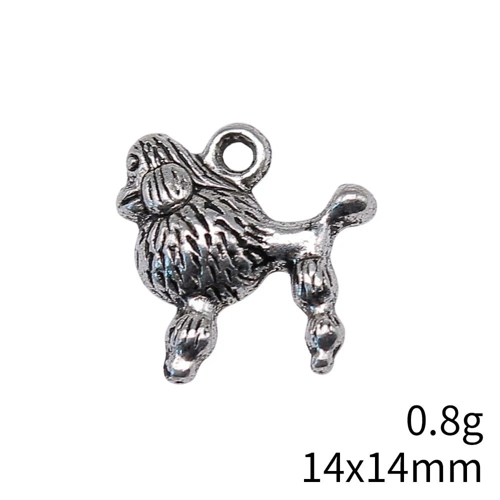 14x14mm 0.8g Antique Silver Zinc Alloy Poodle Dog Charm Pendant for DIY Bracelet Necklace Jewelry