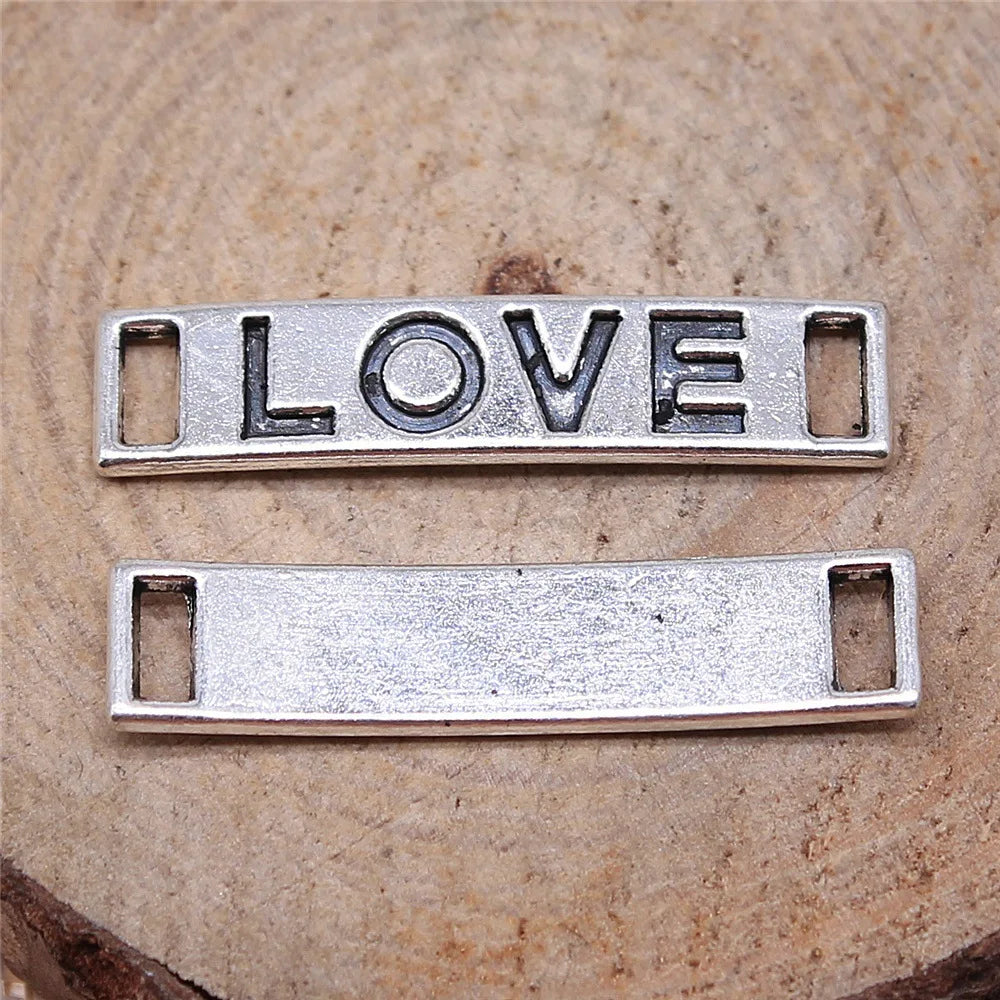 28x6mm 1.6g Antique Silver Zinc Alloy Love Word Connector Charm for Bracelet Necklace Jewelry Making