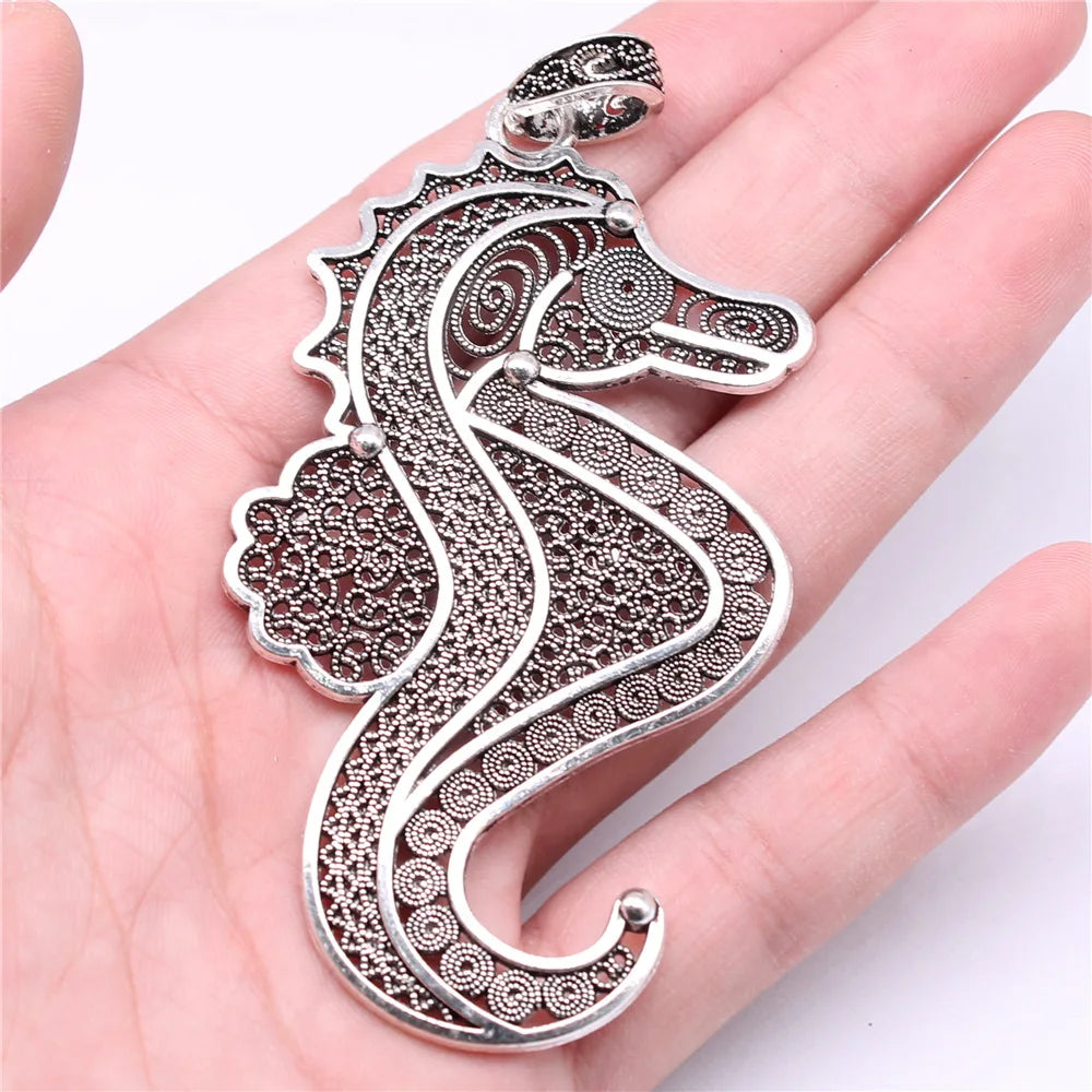 94x48mm 17.5g Antique Silver Zinc Alloy Seahorse Charm Pendant for DIY Necklace Bracelet Making