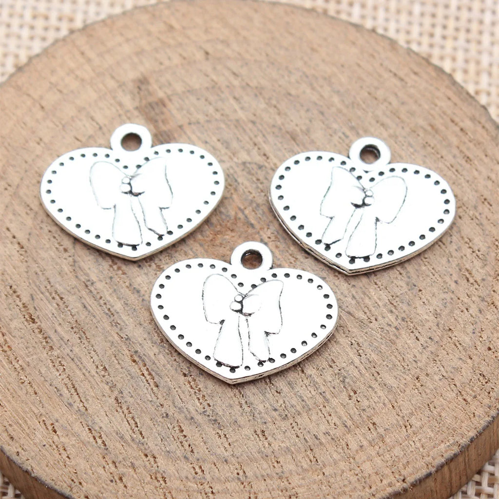 19x16mm 1.5g Antique Silver Zinc Alloy Bowknot Heart Butterfly Charm Pendant for DIY Jewelry Making