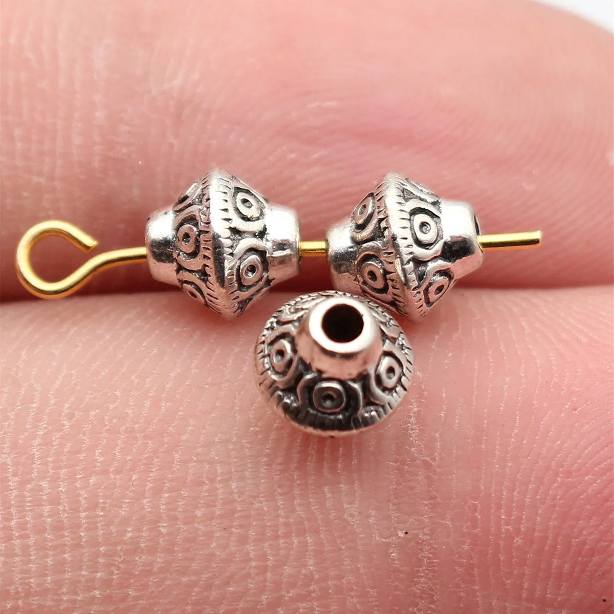 6.6x6.6x6.5mm 0.56g Multicolor Zinc Alloy Engraved Round spacer beads for DIY bracelet jewelry making