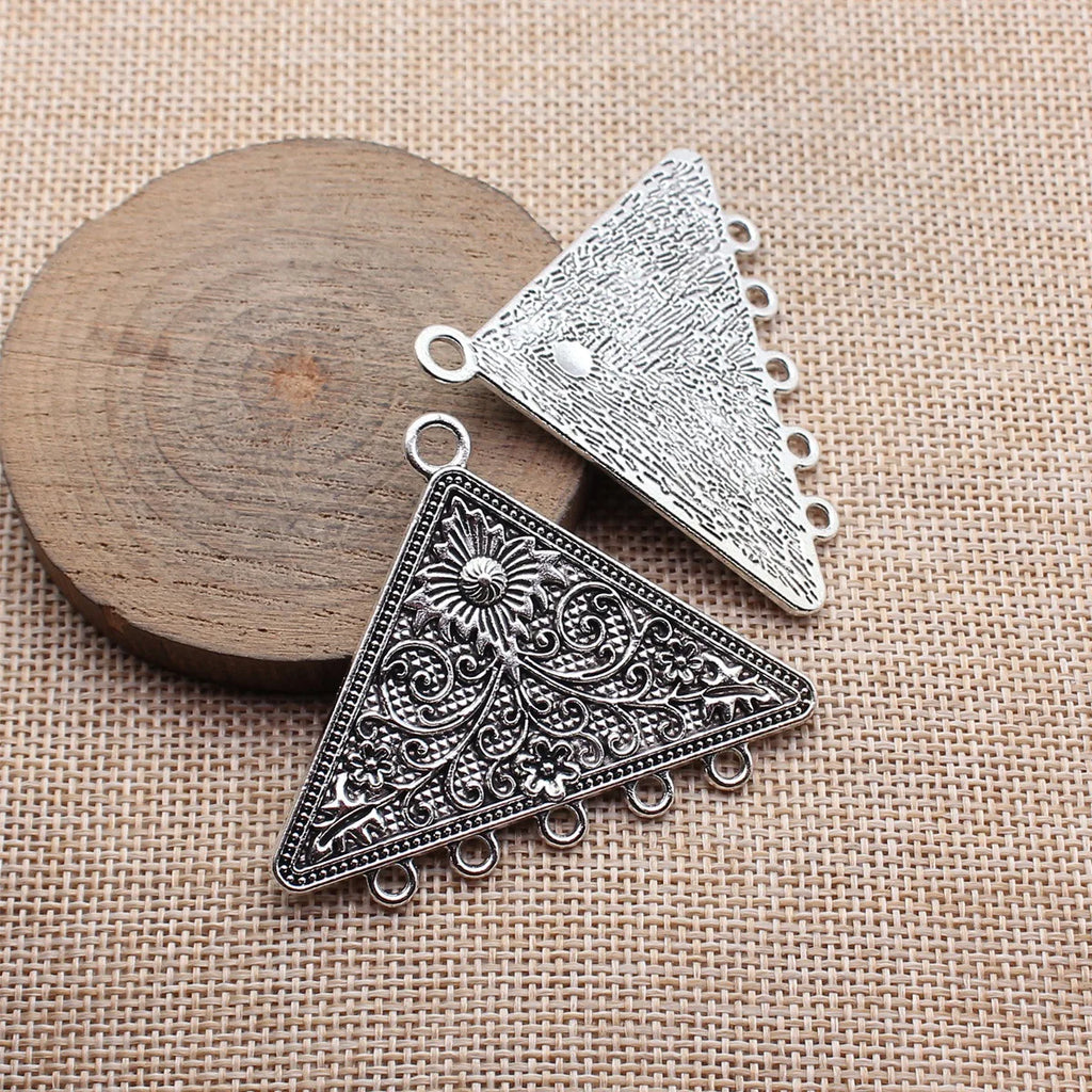 59x46mm 12.1g Antique Silver Zinc Alloy Triangle Sun Texture Connector Charm for DIY Jewelry Making