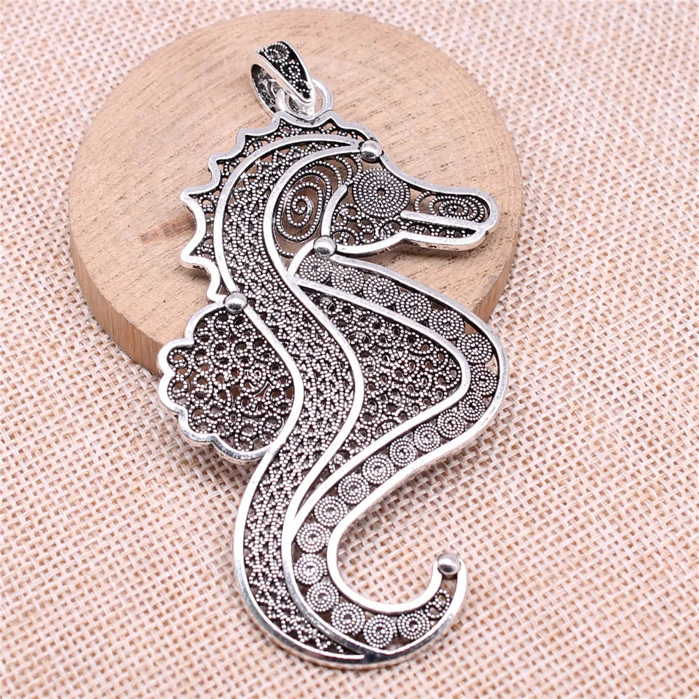 94x48mm 17.5g Antique Silver Zinc Alloy Seahorse Charm Pendant for DIY Necklace Bracelet Making