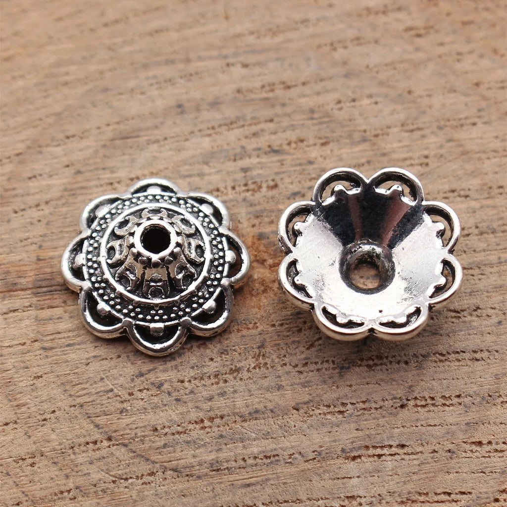 14x14x5.7mm 0.98g Antique Silver Zinc Alloy Flower Bead Cap Jewelry Findings for DIY Beaded Jewelry Making