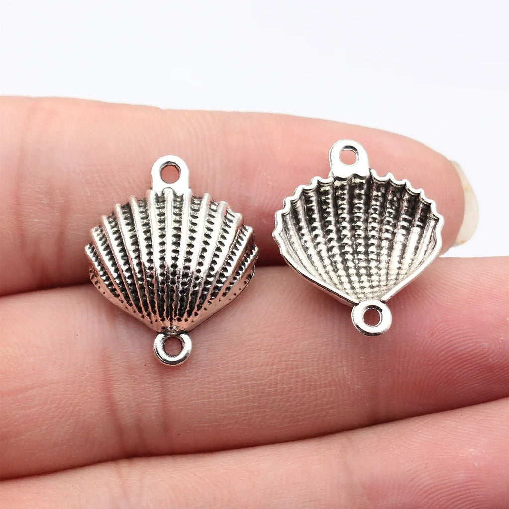 24x20mm 1.5g Antique Silver Tone Zinc Alloy Shell Connector Charm for DIY Necklace Bracelet Making