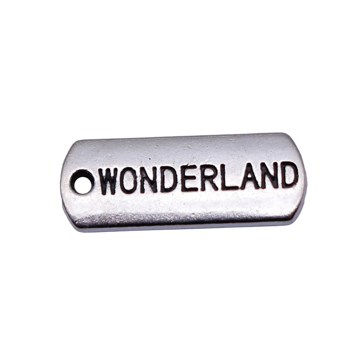 21x8mm 2g Antique Silver Zinc Alloy WONDERLAND Tag Charm Pendant for DIY Necklace Jewelry Making