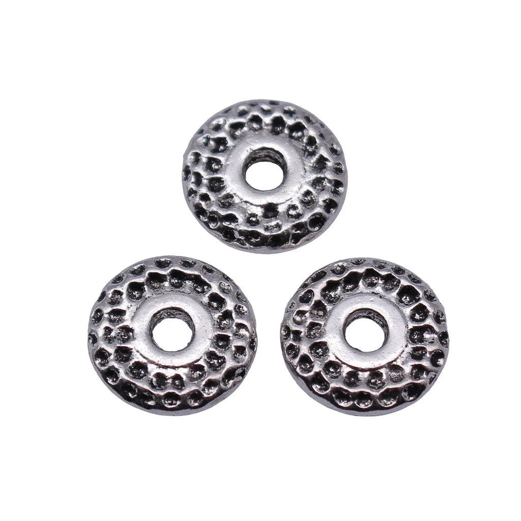 13x13x2.7mm 1.7g Antique Silver Zinc Alloy Pitted Round Spacer Beads Loose Metal Beads for DIY Bracelet Making