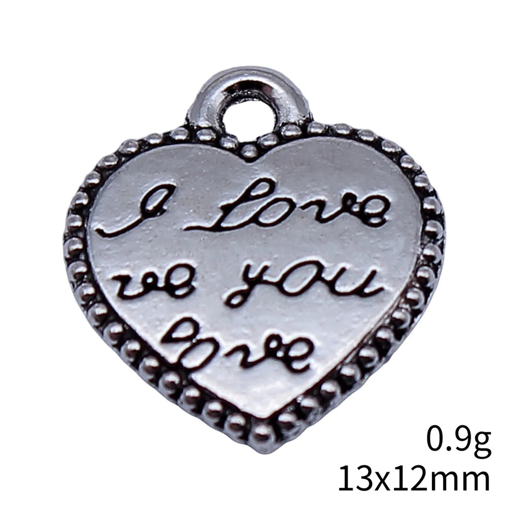 13x12mm 0.9g Antique Silver Zinc Alloy I LOVE YOU Heart Double Sided Charm Pendant for Necklace Bracelet DIY