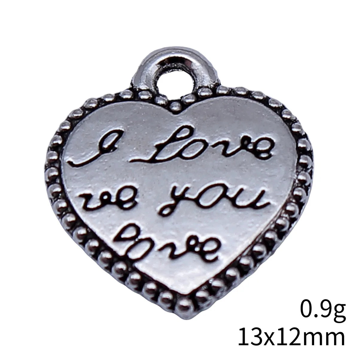13x12mm 0.9g Antique Silver Zinc Alloy I LOVE YOU Heart Double Sided Charm Pendant for Necklace Bracelet DIY