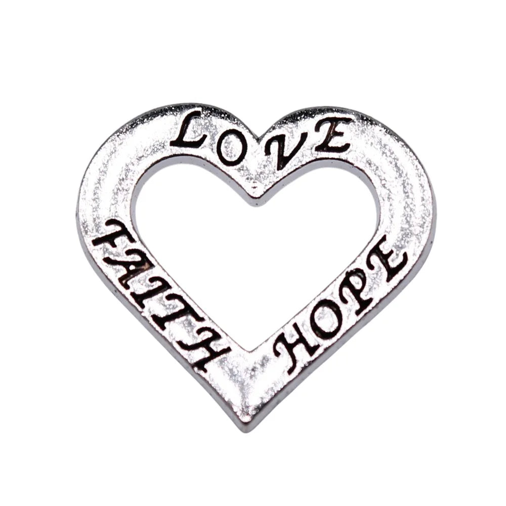 22x21mm 2.33g Antique Silver Zinc Alloy Love Faith Hope Charm Pendant for DIY Necklace Making