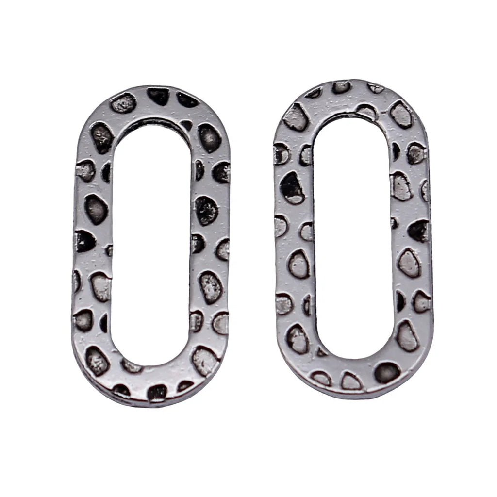 18x8.2mm 0.44g Antique Silver Zinc Alloy Irregular Textured Oval Ring Connector Charm for DIY Jewelry