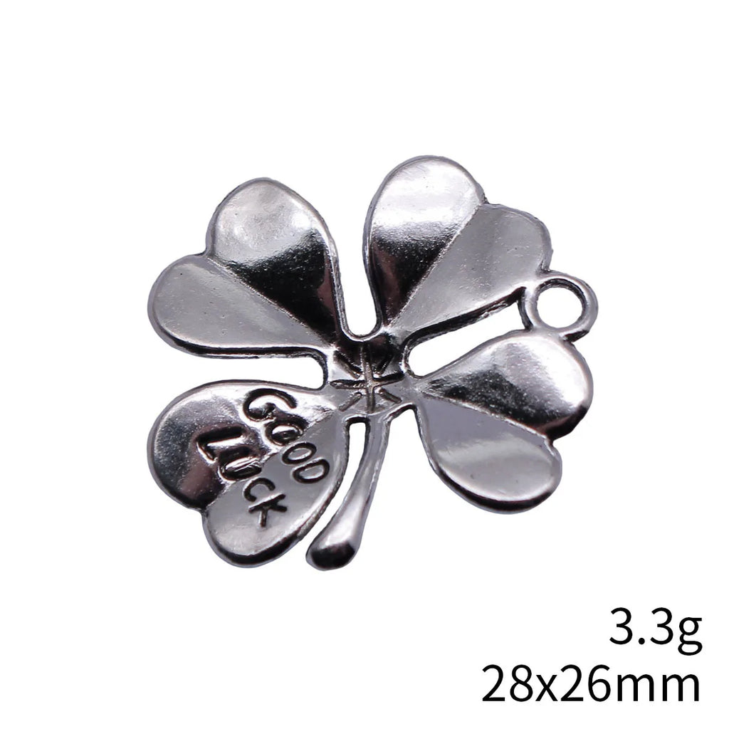 28x26mm 3.3g Multicolor Zinc Alloy GOOD LUCK Four Leaf Clover Charm Pendant for DIY Jewelry Making