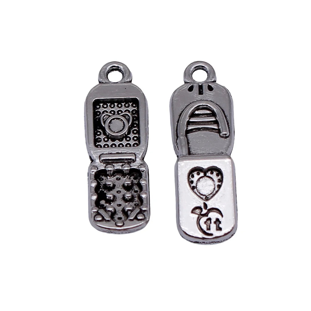 27x8.7mm 1.9g Antique Silver Zinc Alloy Vintage Flip Phone Charm Pendant for DIY Jewelry Making