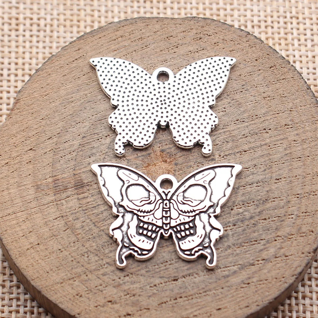 28x20mm 2.2g Antique Silver Zinc Alloy Skull Pattern Butterfly charm pendant for DIY jewelry making