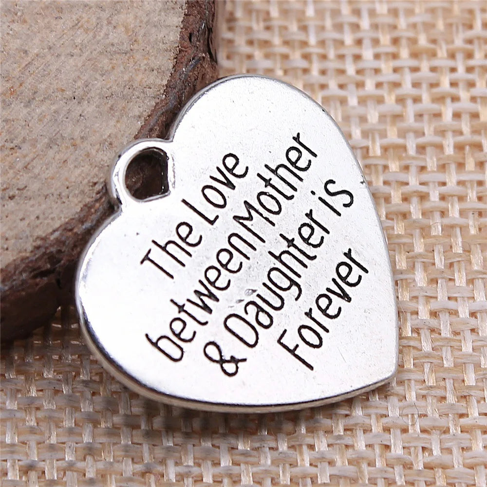 25x25mm 4.5g Antique Silver Zinc Alloy Heart Word Tag Charm Pendant for DIY Necklace Jewelry Making