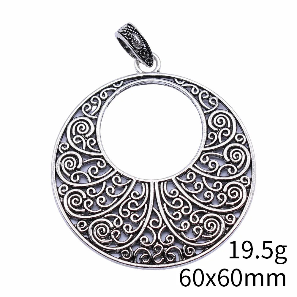 60x60mm 19.5g Antique Silver Zinc Alloy Hollow Center Crescent Moon Charm Pendant for DIY Jewelry