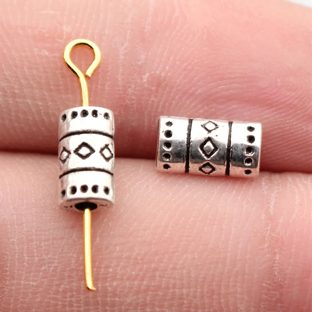 9x4.9x3.2mm 0.49g Antique Silver Zinc Alloy Diamond Pattern Flat Spacer Beads for DIY Bracelet Jewelry
