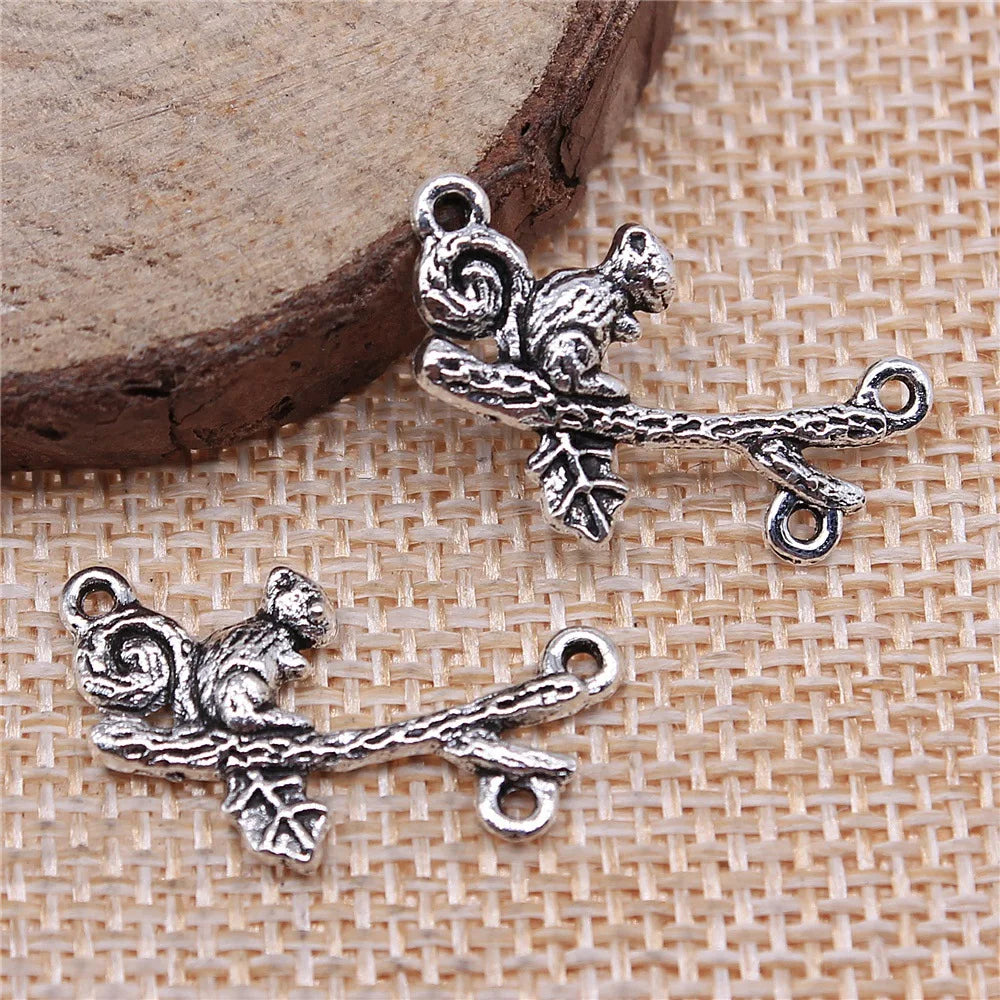 22x14mm 1.2g Antique Silver Zinc Alloy Squirrel Tree Branch Connector Charm for DIY Bracelet Jewelry