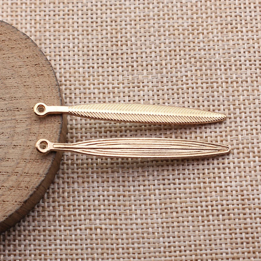 51x5.5mm 1.6g Multicolor Zinc Alloy Long Feather Charm Pendant for DIY Earrings Necklace Making