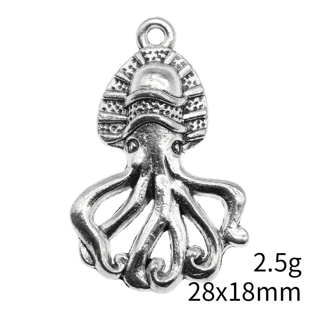 28x18mm 2.5g Antique Silver Zinc Alloy Octopus Fish Charm Pendant for DIY Necklace Bracelet Jewelry Making