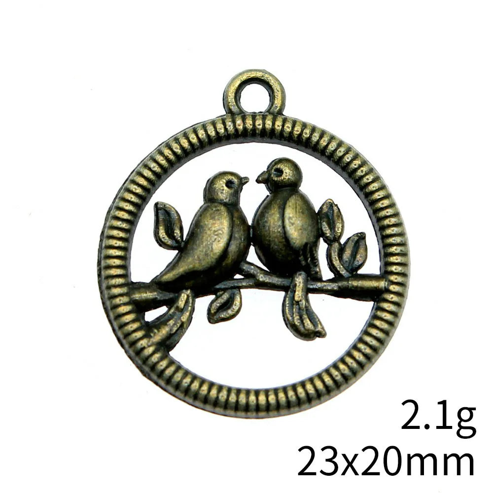 23x20mm 2.1g Antique Bronze Zinc Alloy Pair Birds Charm Pendant for DIY Necklace Bracelet Jewelry