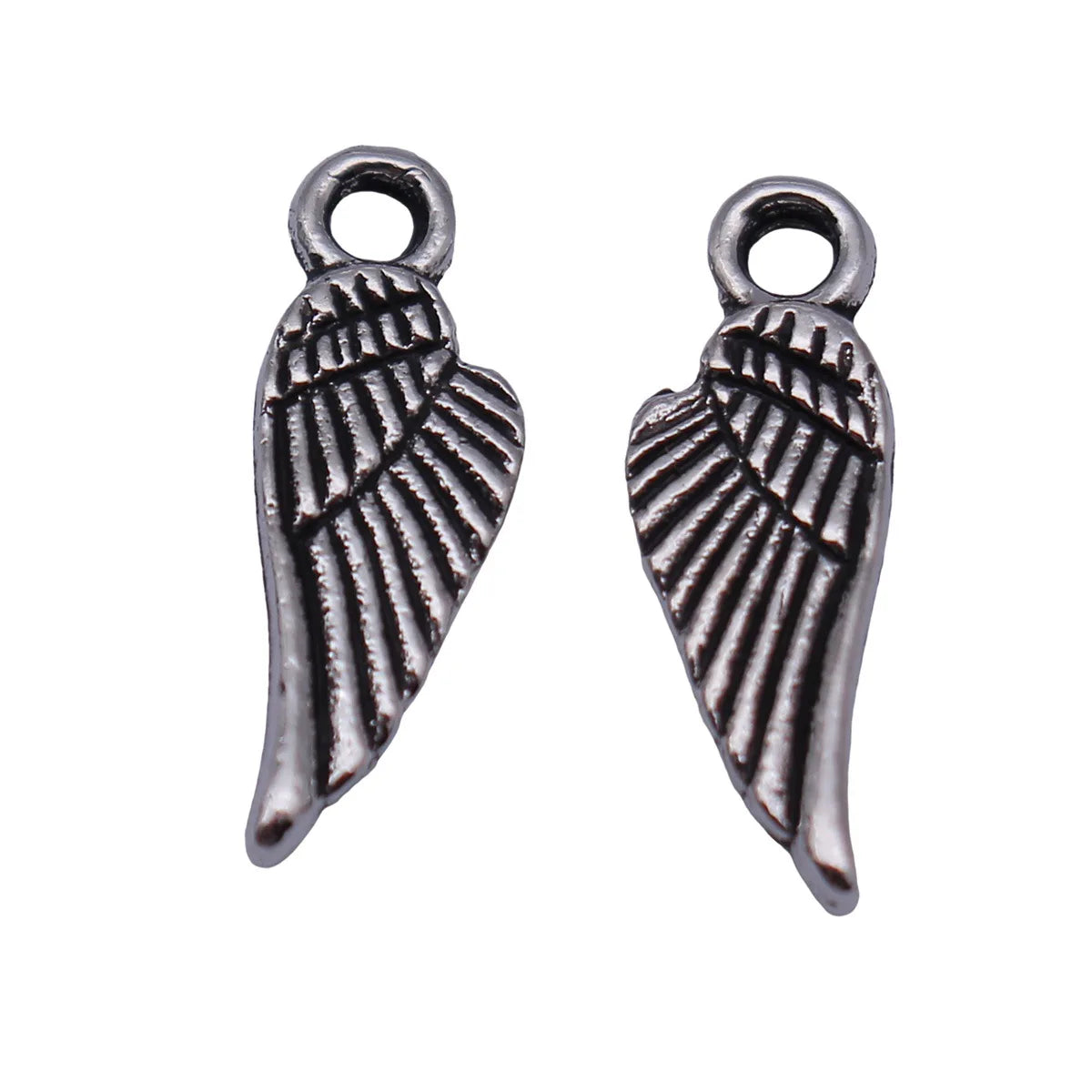 18x6.2mm 0.6g Oxidized Silver Tone Zinc Alloy Wing Double Sided Charm Pendant for DIY Bracelet Necklace