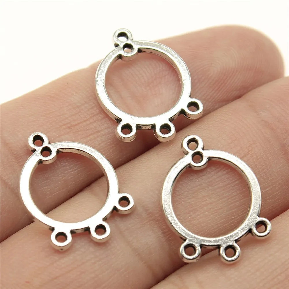19x14mm 0.8g Antique Silver Zinc Alloy Round Earring Connector Charms for DIY Jewelry Making