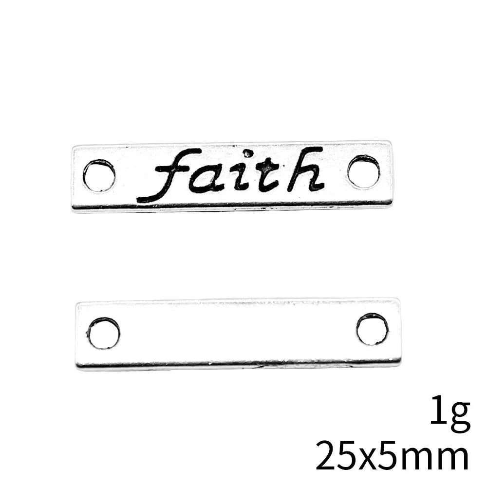 25x5mm 1g Antique Silver Zinc Alloy Faith Word Connector Charm for Bracelet Jewelry Making