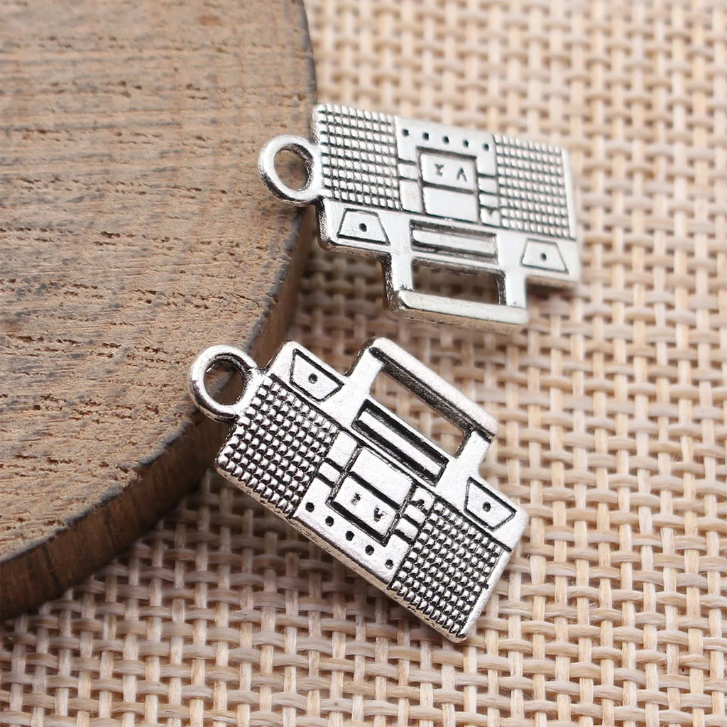 23x13mm 1.8g Antique Silver Zinc Alloy Cassette Recorder Charm Pendant for DIY Jewelry Making