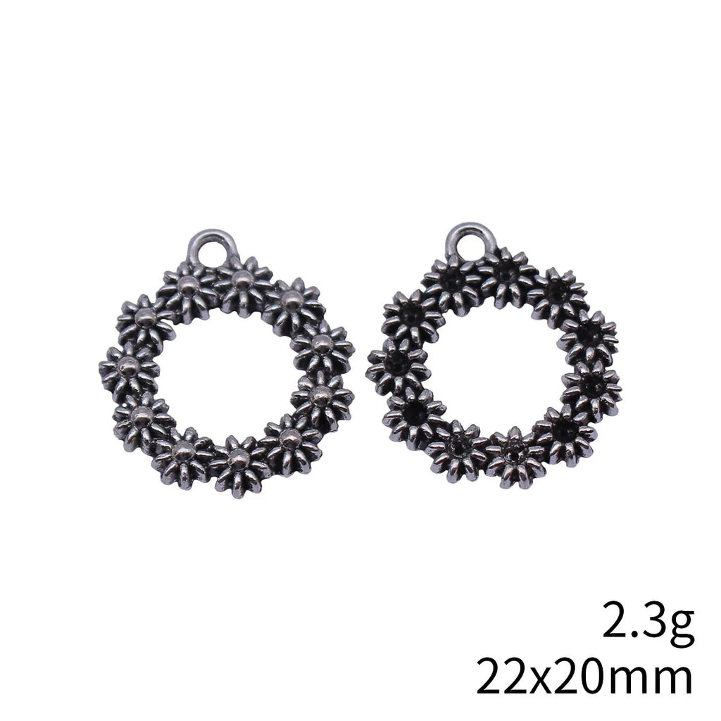 22x20mm 2.3g Antique Silver Zinc Alloy Flower Wreath Charm Pendant for DIY Necklace Making