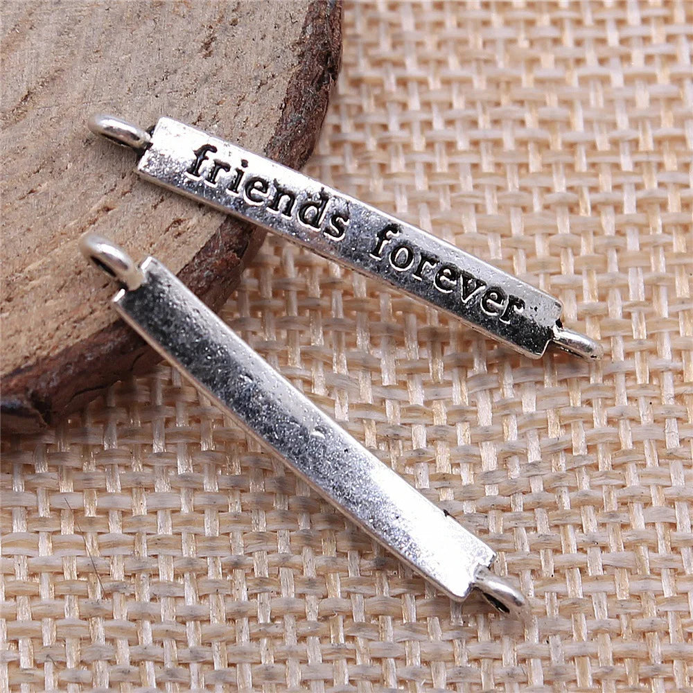 4x32mm 0.8g Antique Silver Zinc Alloy Friends Forever Connector Charm for Bracelet DIY Jewelry Making