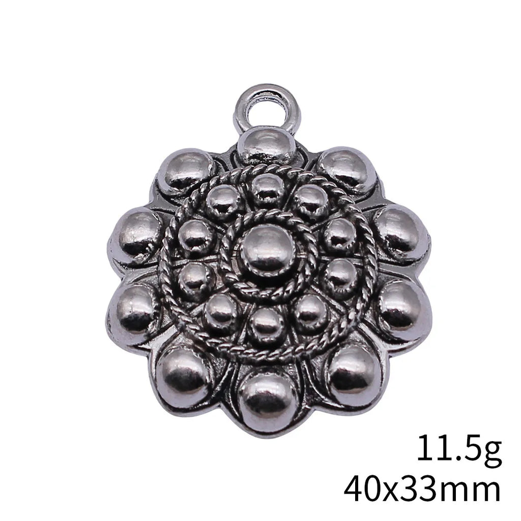 40x33mm 11.5g Antique Silver Zinc Alloy Dotted Round Tag Charm Pendant for DIY Necklace Jewelry Making