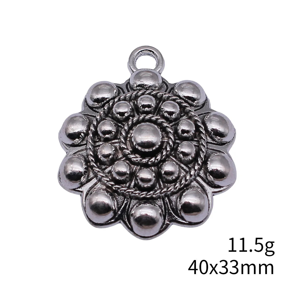 40x33mm 11.5g Antique Silver Zinc Alloy Dotted Round Tag Charm Pendant for DIY Necklace Jewelry Making
