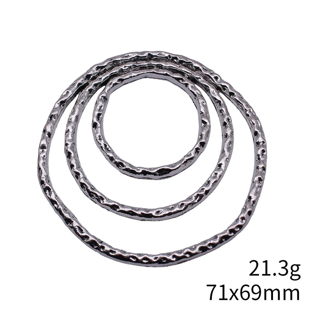 71x69mm 21.3g Antique Silver Zinc Alloy Triple Hammered Round Ring Pendant for DIY Jewelry Making
