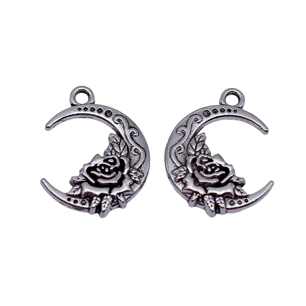 20x15mm 1.7g Antique Silver Zinc Alloy Moon Rose Charm Pendant for DIY Necklace Bracelet Jewelry Making
