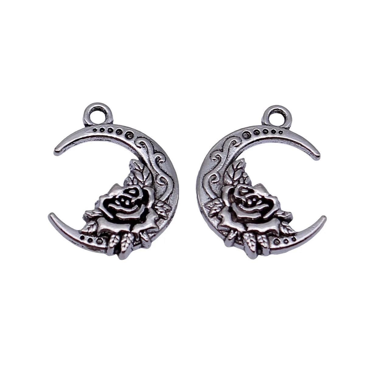 20x15mm 1.7g Antique Silver Zinc Alloy Moon Rose Charm Pendant for DIY Necklace Bracelet Jewelry Making