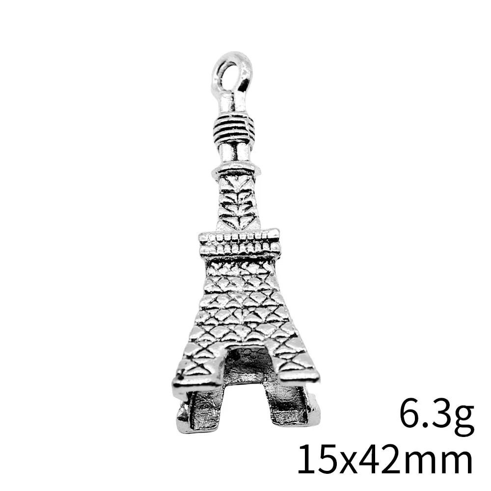 15x42mm 6.3g Antique Silver Iron 3D Eiffel Tower Charm Pendant for DIY Necklace Bracelet Jewelry