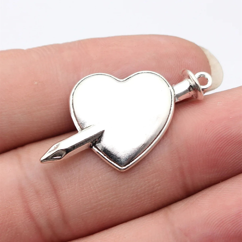 38x21mm 3.1g Antique Silver Zinc Alloy Nail Heart Charm Pendant for DIY Necklace Jewelry Making