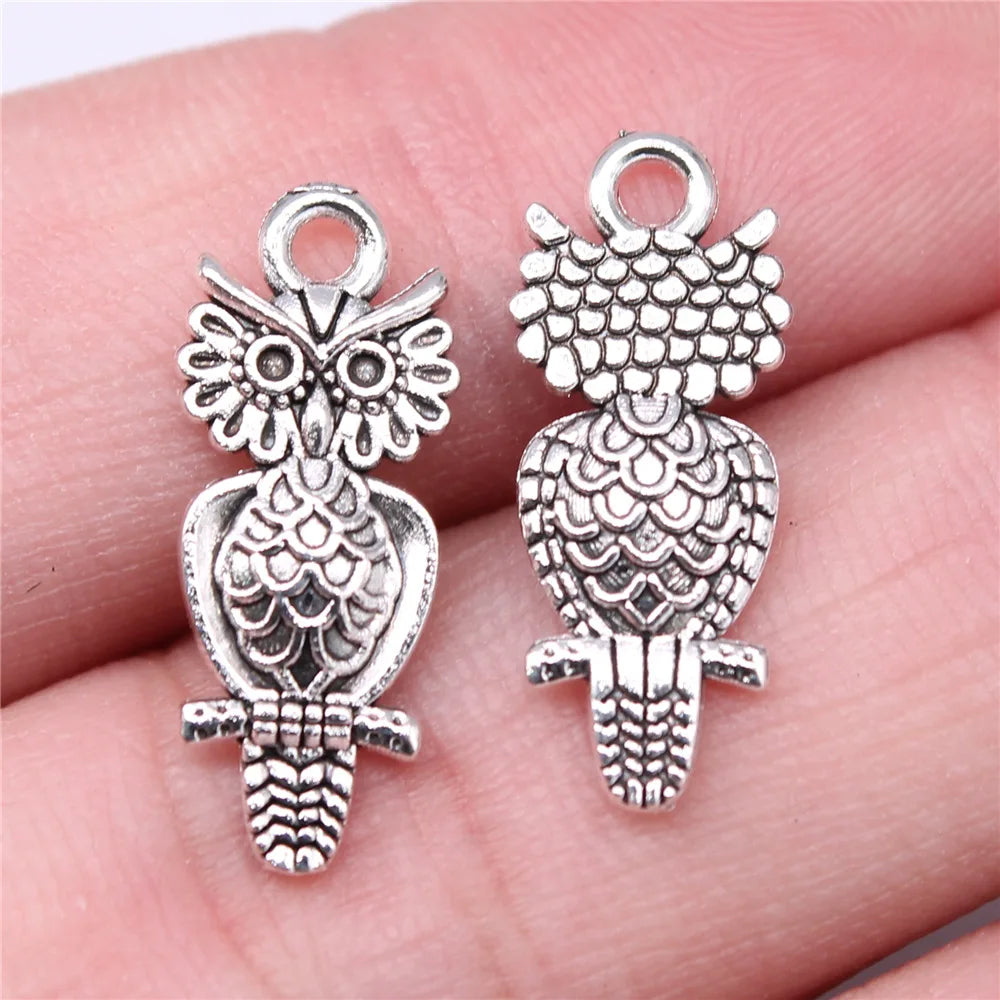 21x9mm 0.9g Antique Silver Zinc Alloy Owl Cat Charm Pendant for Necklace Bracelet Jewelry Making