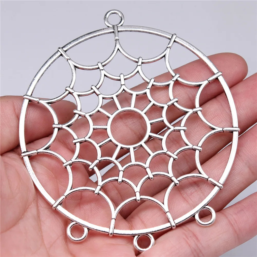 92x80mm 25.6g Antique Silver Zinc Alloy Dreamcatcher Connector Charm Pendant for DIY Jewelry Making
