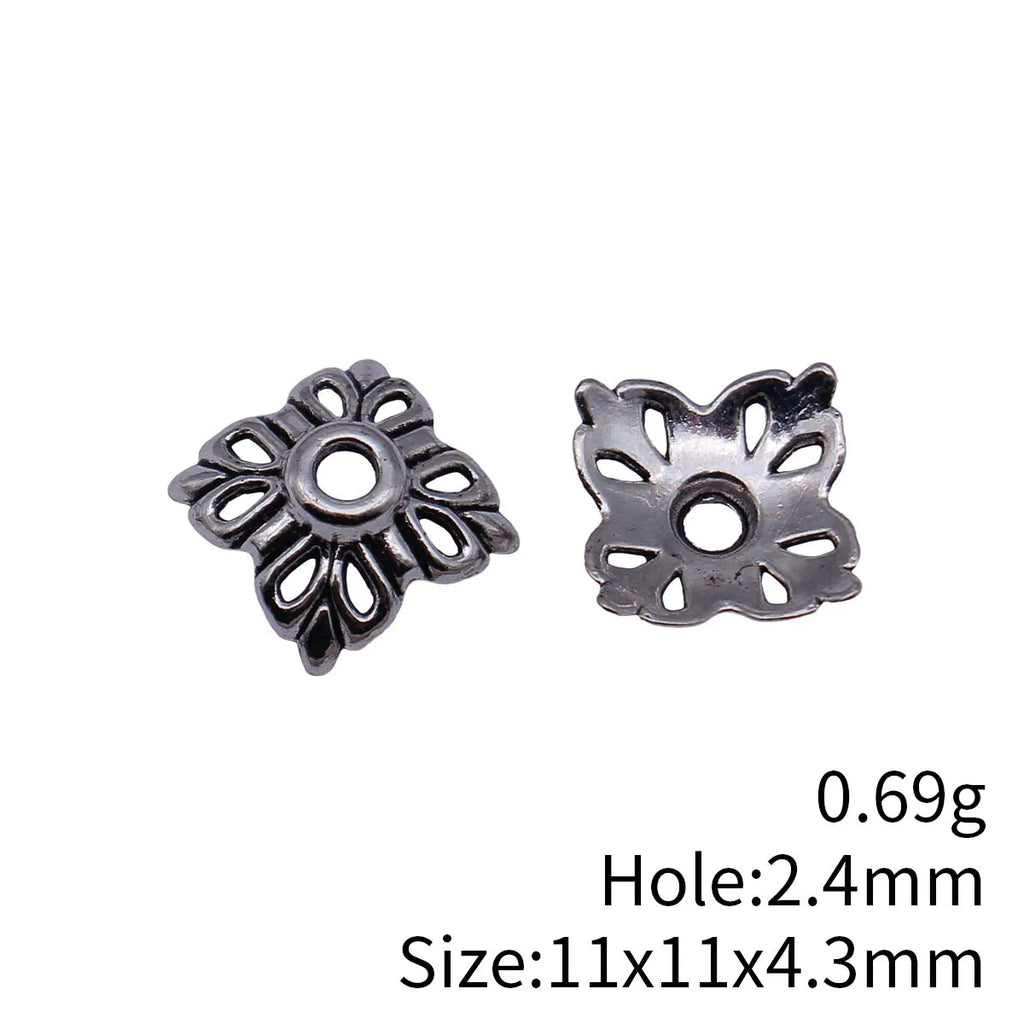 11x11x4.3mm 0.69g Antique Silver Zinc Alloy Flower Bead Caps for DIY Beaded Bracelet Necklace Making