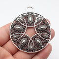 74x64mm 24.8g Antique Silver Zinc Alloy Openwork Floral Round Hollow Charm Pendant for DIY Necklace Jewelry