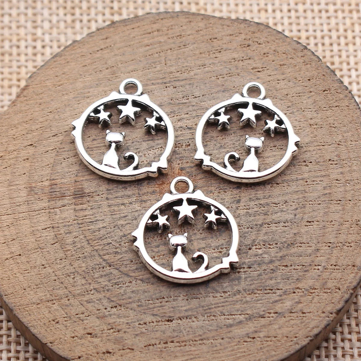 18x17mm 1.3g Multicolor Zinc Alloy Hollow Cat Star Round Ring Charm Pendant for DIY Necklace Jewelry