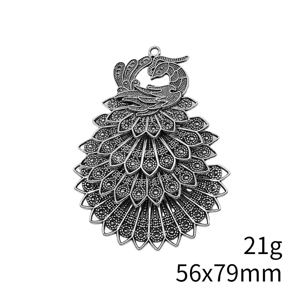 56x79mm 21g Antique Silver Zinc Alloy Peacock Charm Pendant for DIY Necklace Bracelet Jewelry Making