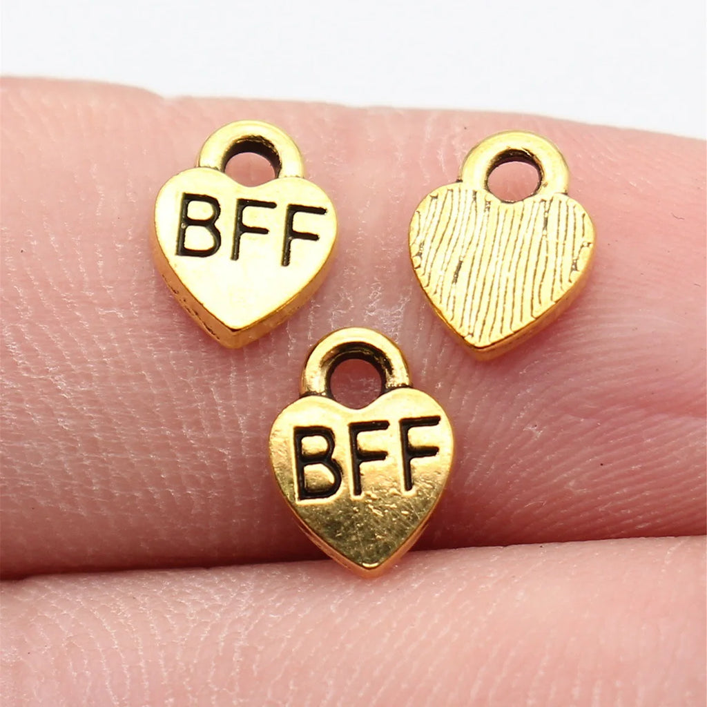 9.3x7mm 0.39g Antique Gold Zinc Alloy BFF Heart Charm Pendant for DIY Friendship Jewelry Making